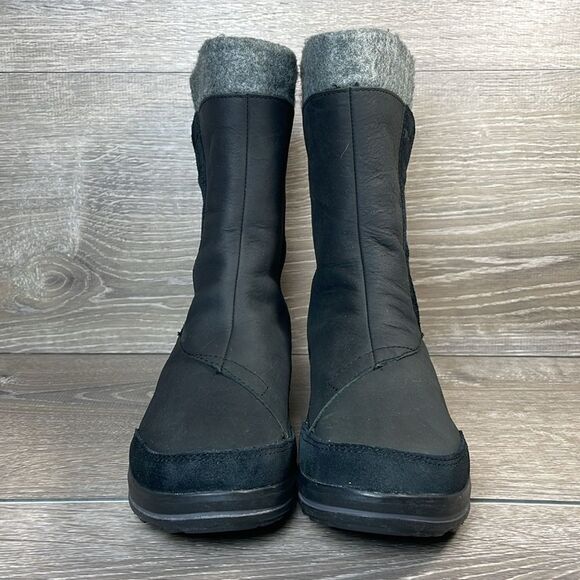 Teva Haley Waterproof Black Leather Gray Warm Women’s Sz 6 Pull On Winter Boots - Picture 2 of 13